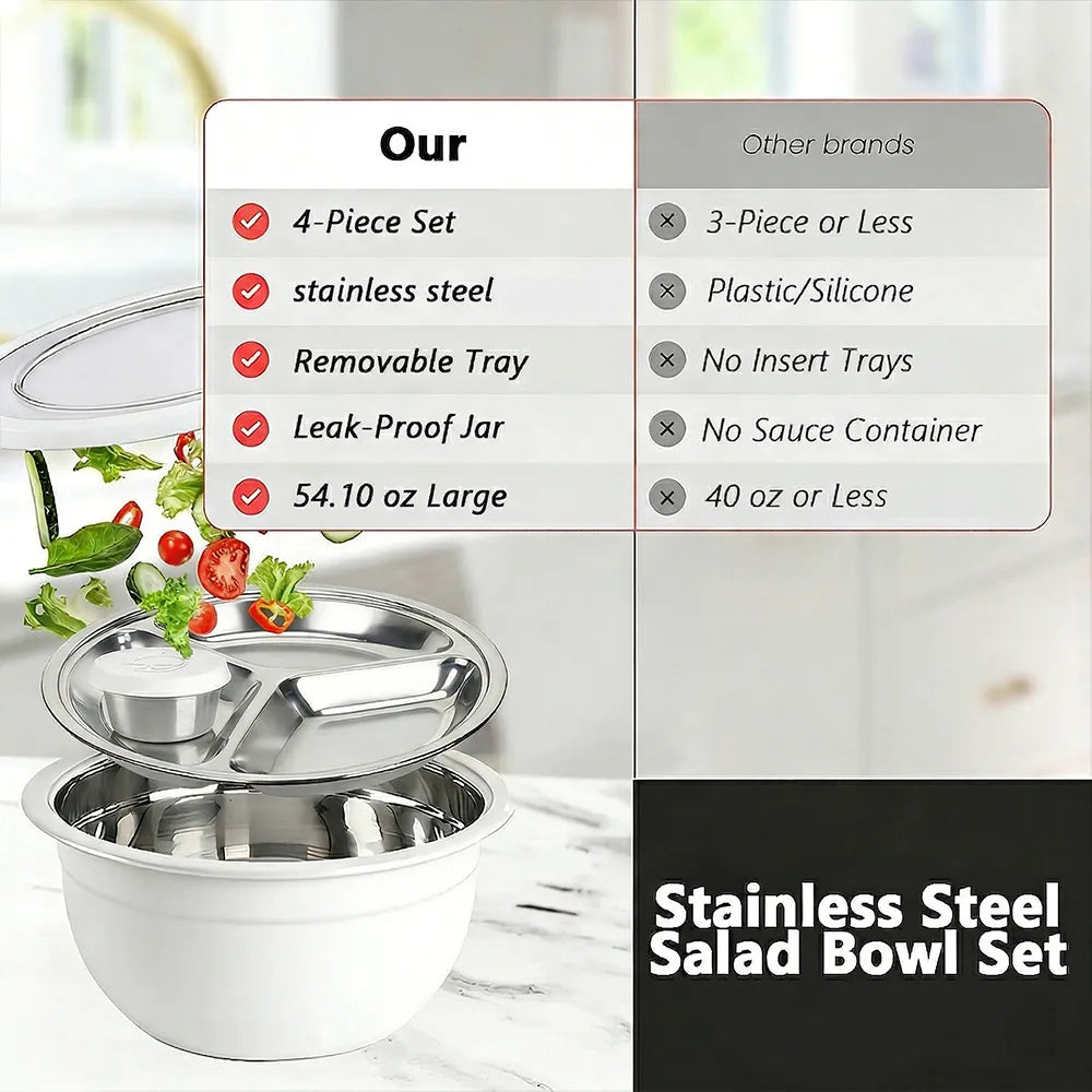 🥗 Stainless Steel Salad Bowl Set – Fresh Meals, Anytime Anywhere