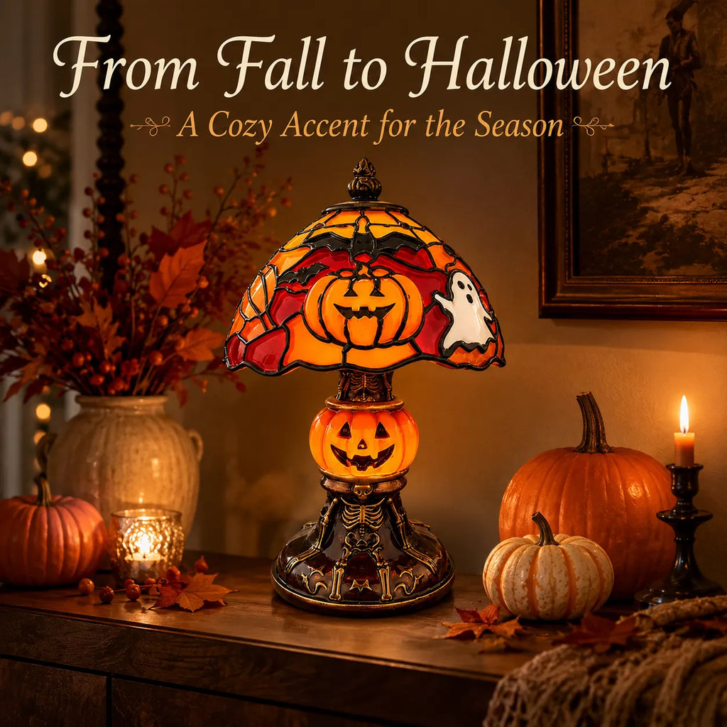 Cozy Halloween Glow Stained-Glass-Style Table Lamp