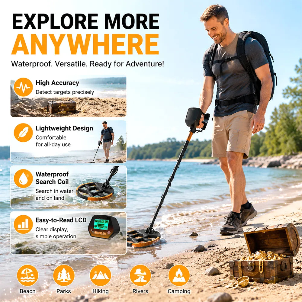 🔎 Waterproof Metal Detector for Adults & Kids – Treasure Hunting Adventure Kit 🏆🌊