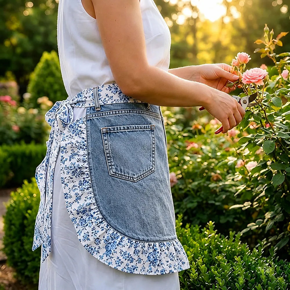 👖 Vintage Denim Ruffle Apron