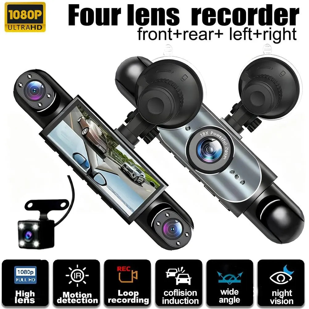🚗4-Channel 1080P Dash Camera with Front, Rear, Left & Right Recording