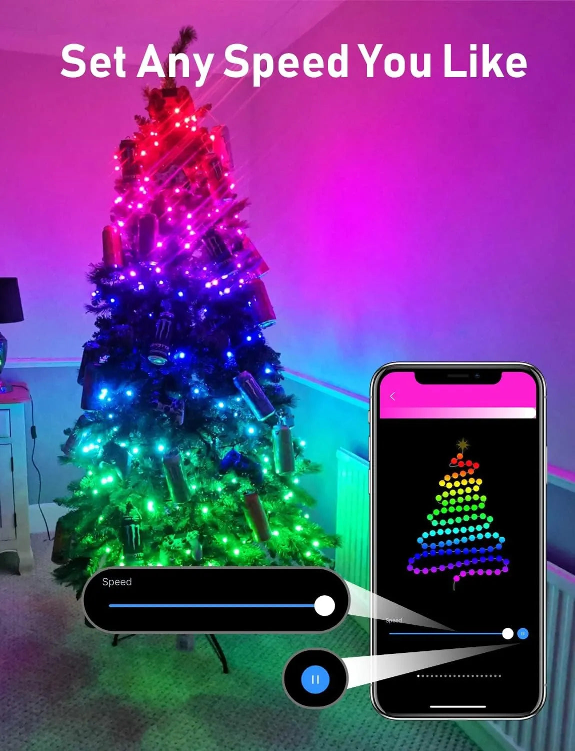🎄 Bluetooth App-Controlled RGB Christmas Lights – Music Sync, Timer & Smart Color Effects