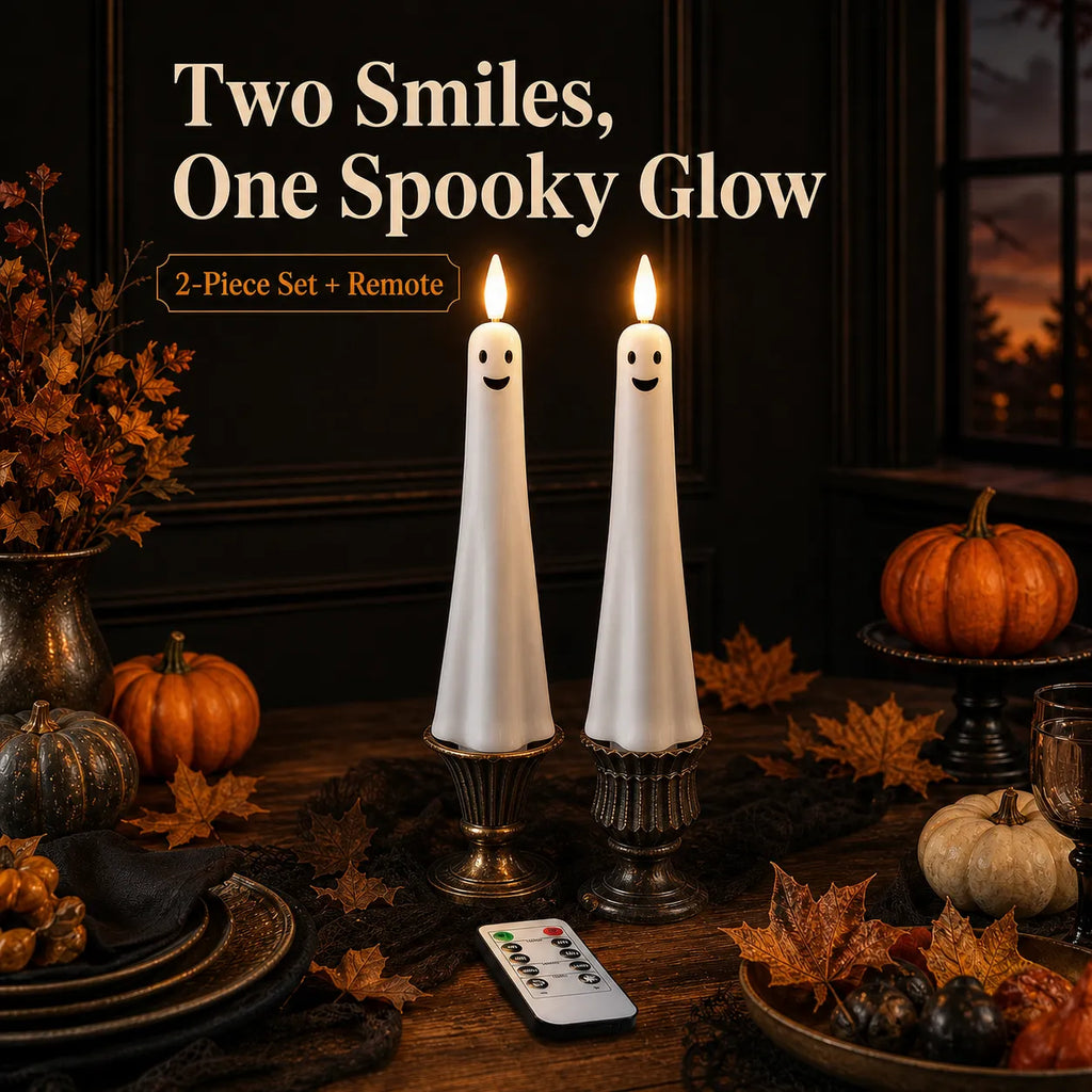 Flameless Ghost Taper Candles with Remote & Timer