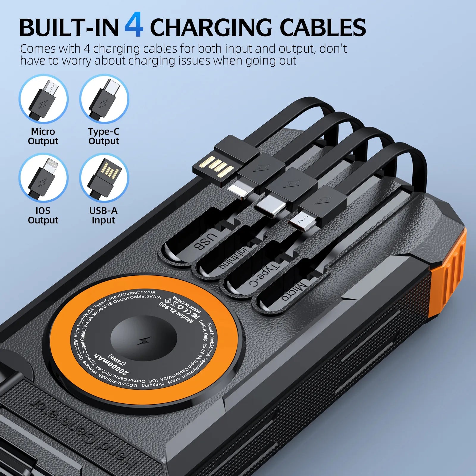 💡Solar Power Bank 20000mAh – Portable Charger