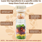 Layered Glass Salad Jar with Separate Dressing & Topping Cups