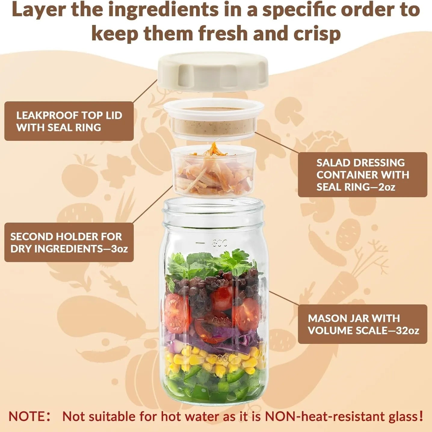 Exploded view of the lid and two removable ingredient cups
