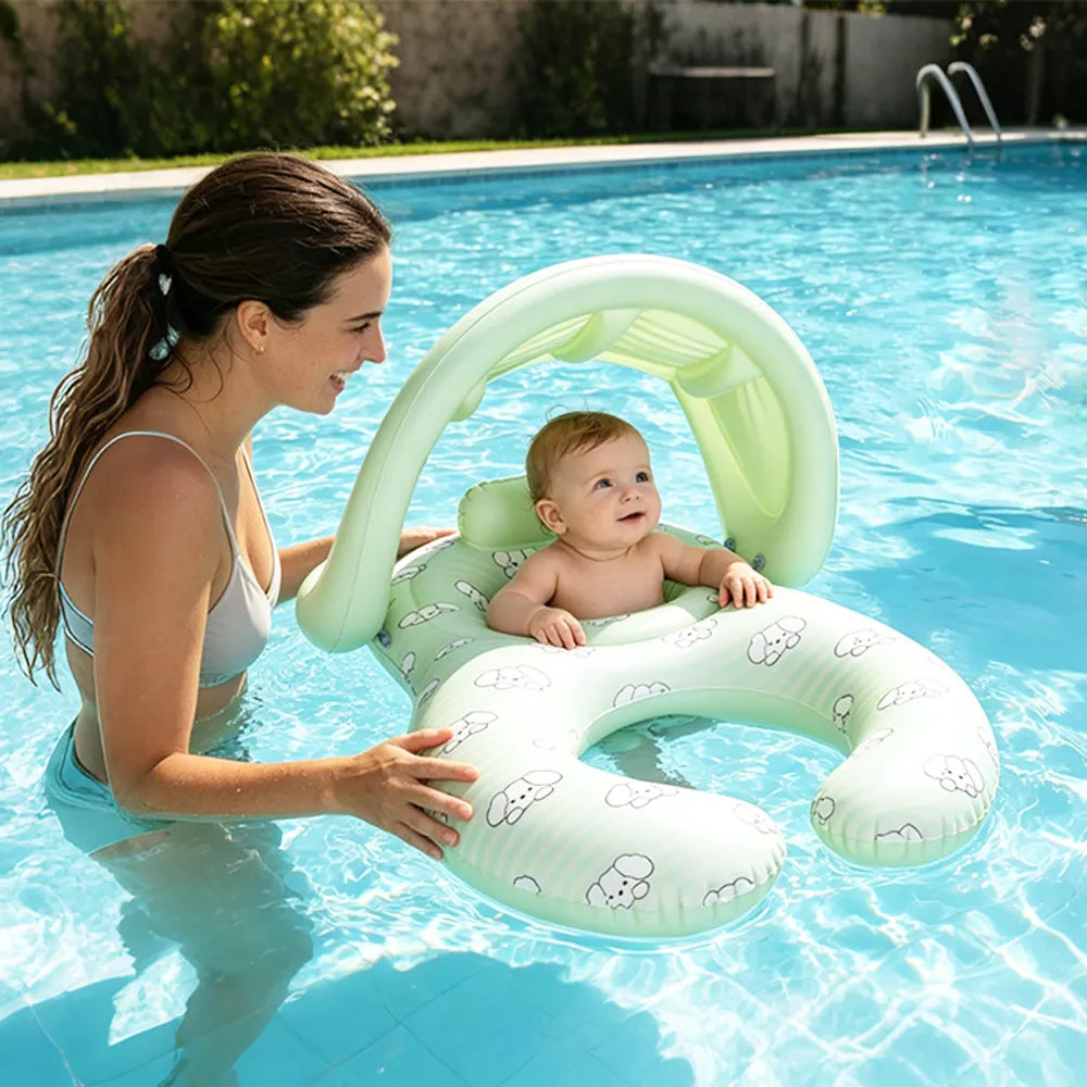 🌞 Infant Seat with Canopy | Inflatable Baby Pool Float with Soft Leg Support and Headrest