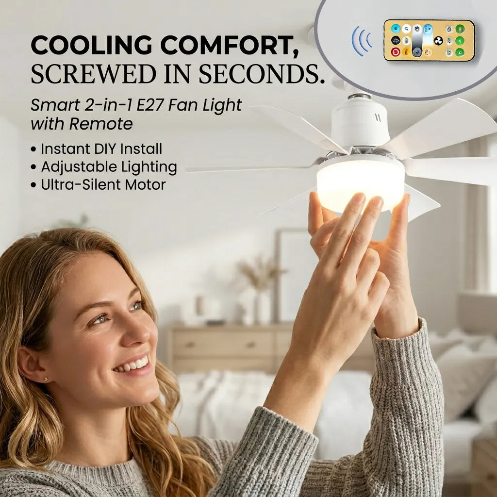 💡 E27 Screw-Base Silent Mini Fan Light,Remote Control