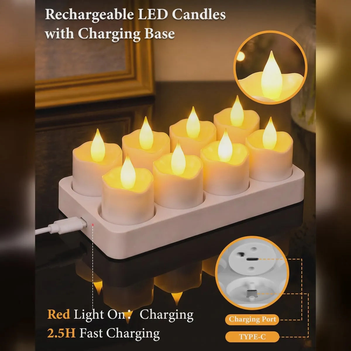 Rechargeable Flameless Candle Set with Charging Base & Remote