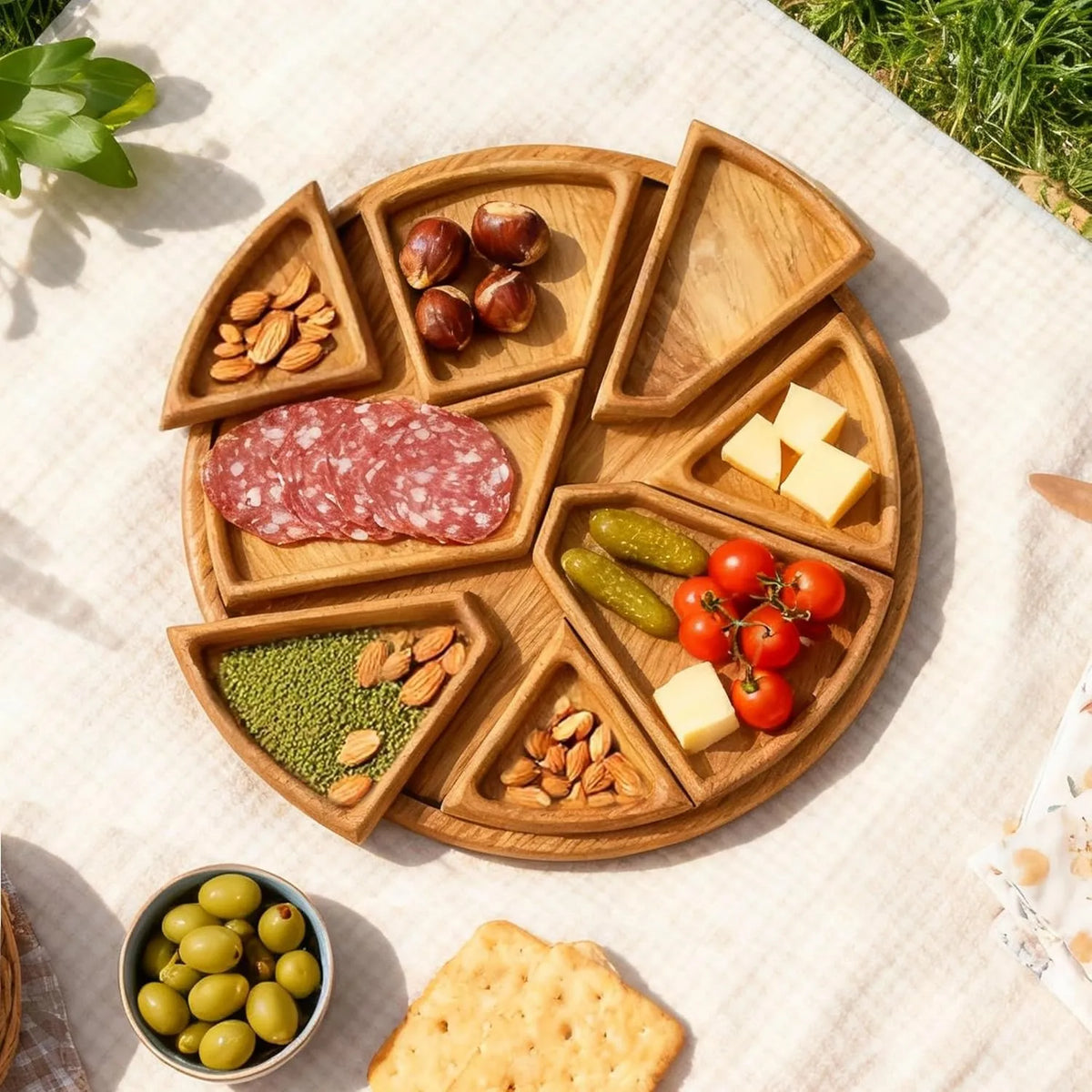 🌿 Divided Wooden Serving Tray with Removable Dividers