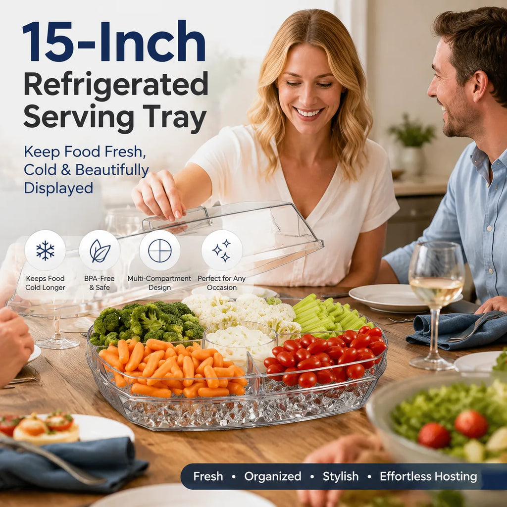 ❄️ 15-Inch Refrigerated Party Serving Tray with Lid