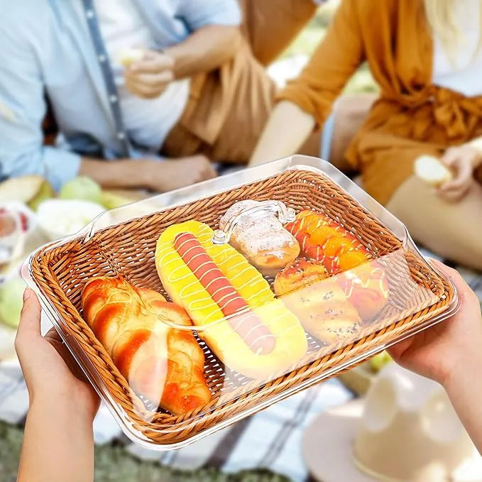 ✅ Large Handwoven Rattan-Style Bread Basket with Clear Acrylic Lid
