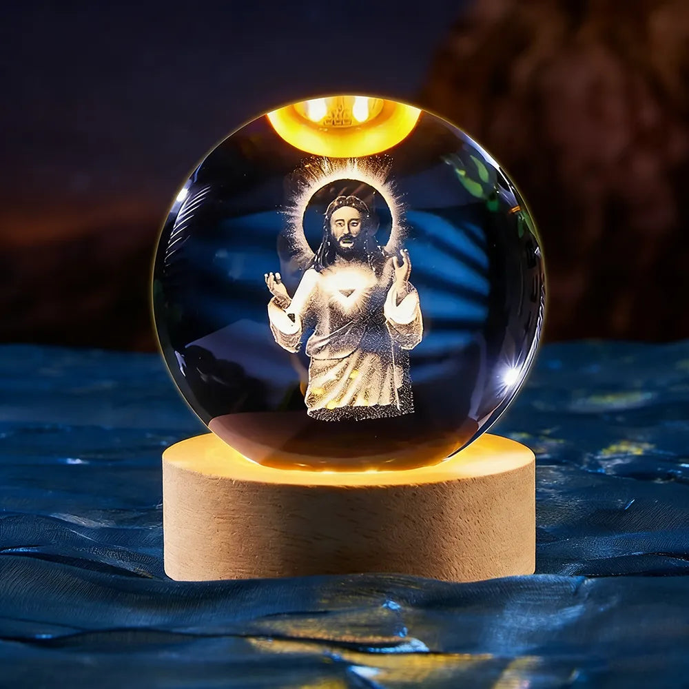 ✝️ Crystal Ball Night Light with Wooden Base