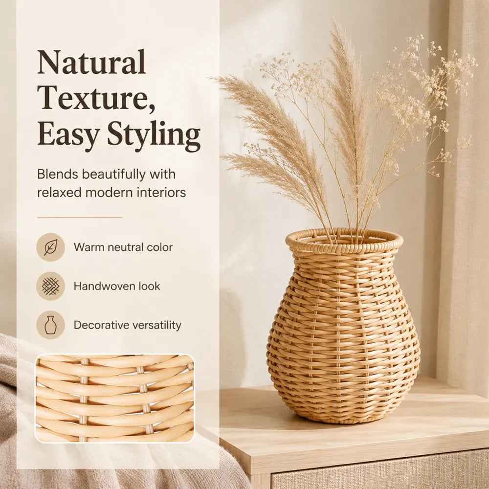 🌾Elegant Wicker Style Decorative Vase – Rustic Flower Display for Modern Home Décor