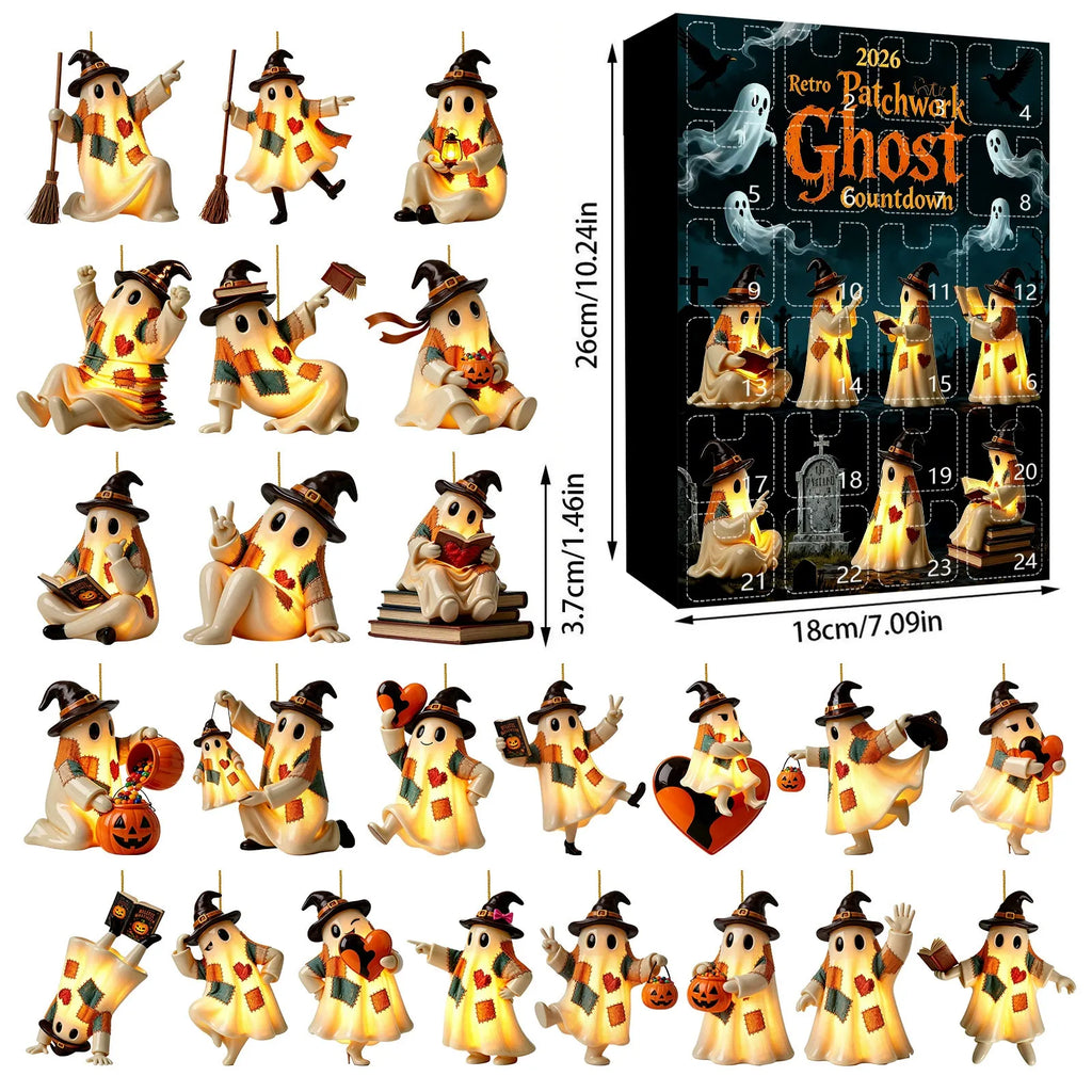 2026 Patchwork Ghost Halloween Advent Calendar – 24 Acrylic Ornaments