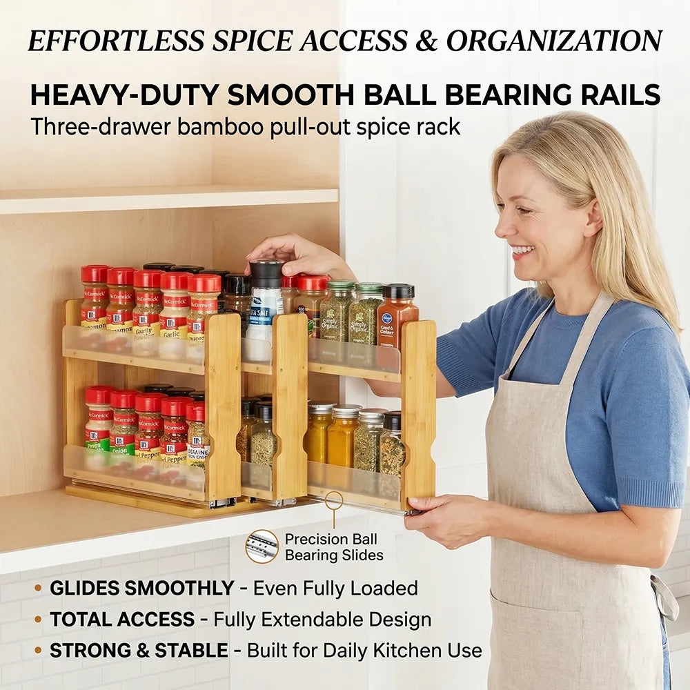 🌿 Bamboo Pull-Out Spice Rack