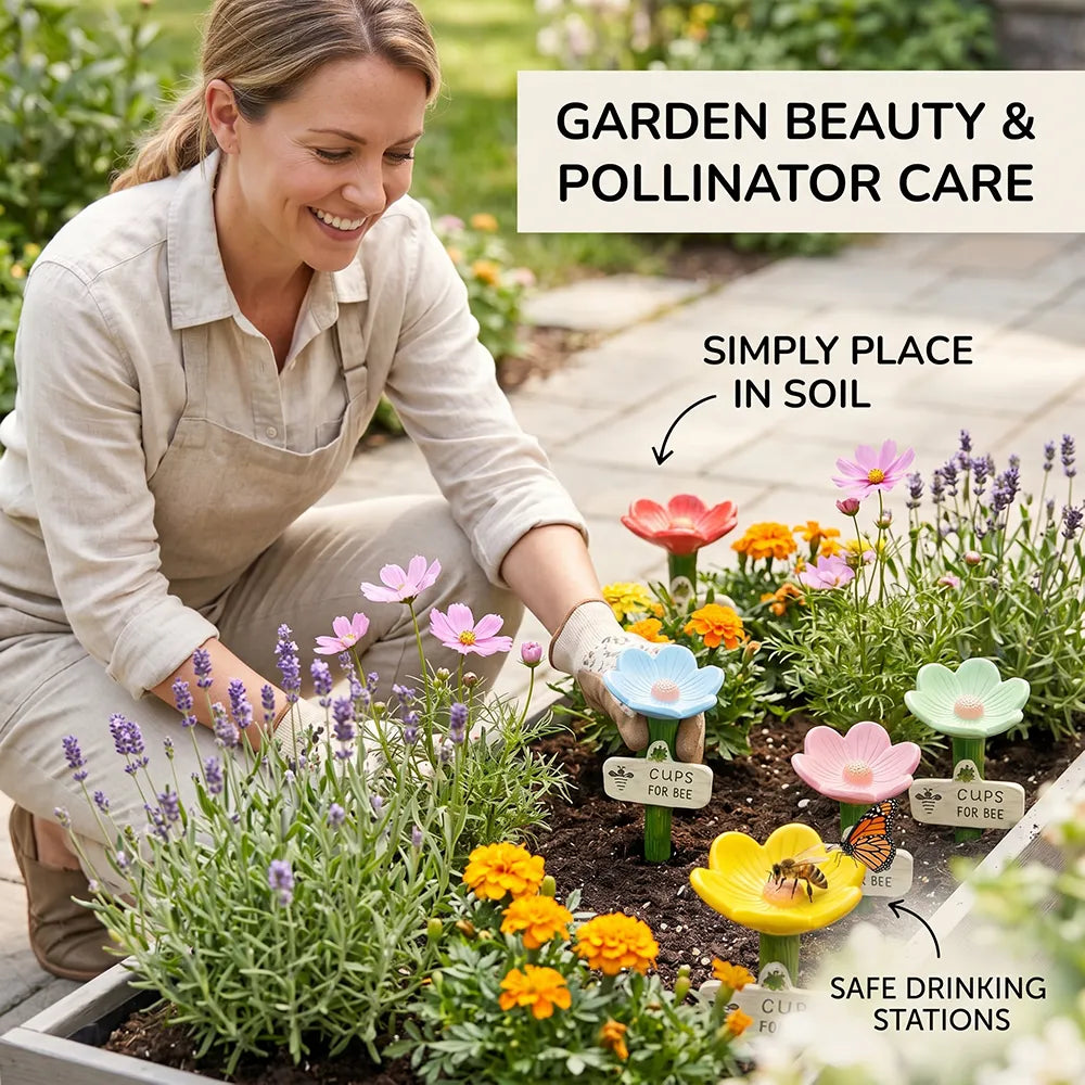 🌼Flower-Shaped Bee & Butterfly Watering Stations – Set of 5 Garden Pollinator Cups