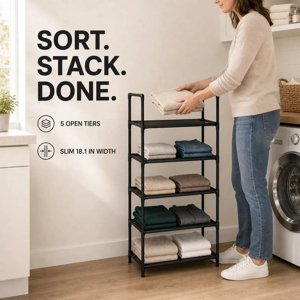 5-Tier Slim Storage Rack for Clothes & Shoes