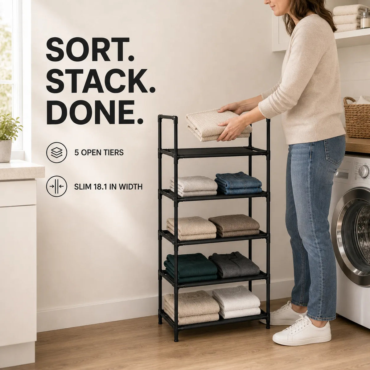 5-Tier Slim Storage Rack for Clothes & Shoes