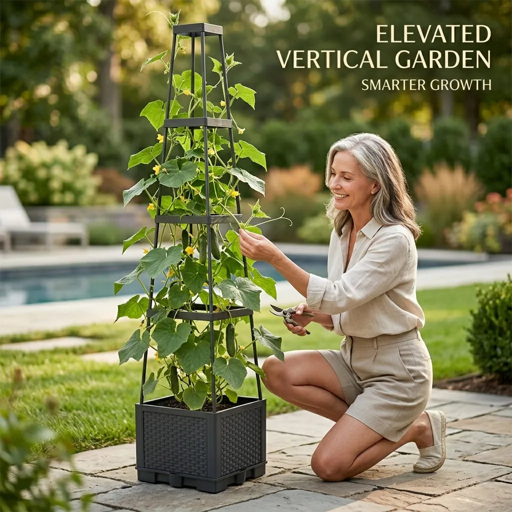 🌱Elevated Planter Box with Trellis