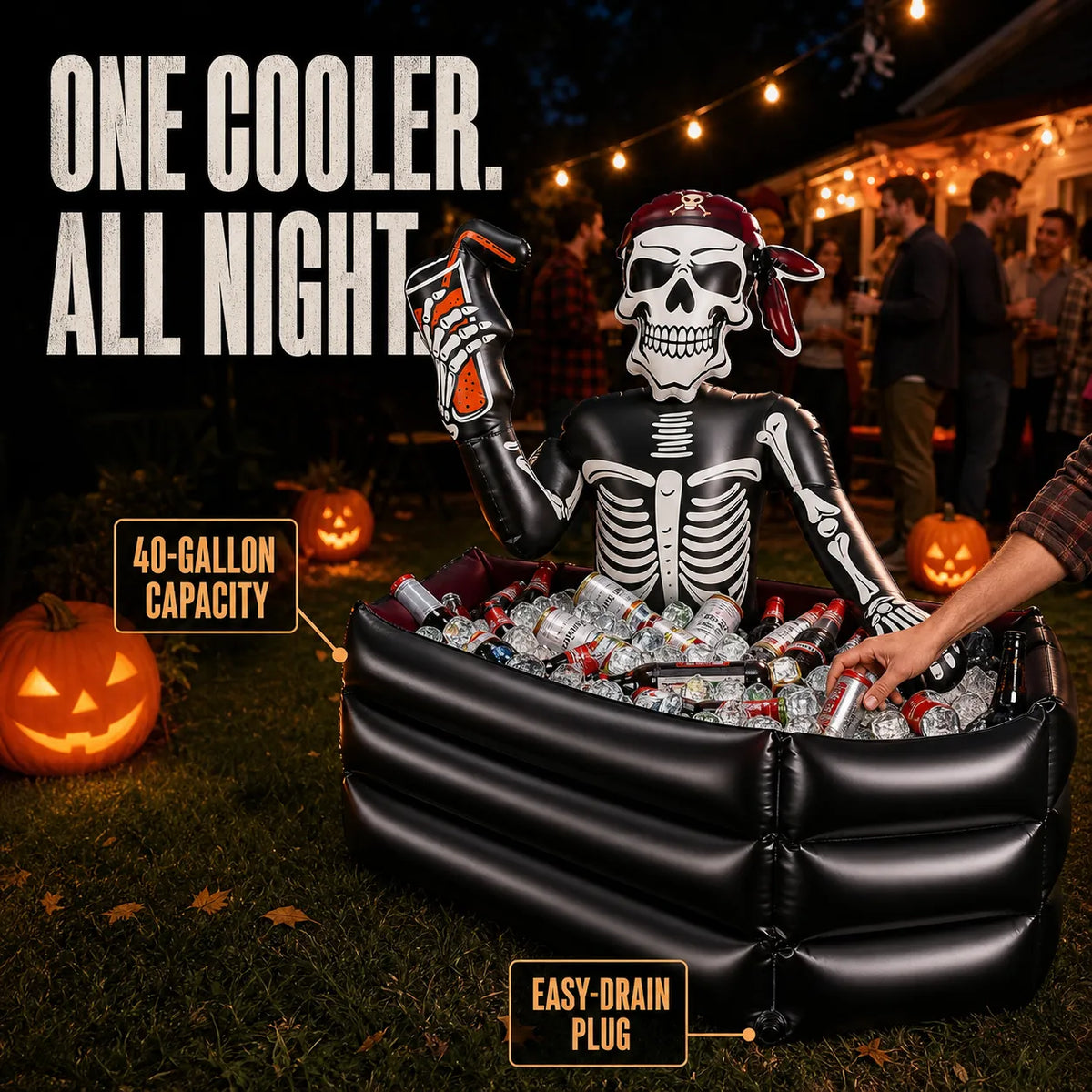40-Gallon Inflatable Pirate Skeleton Cooler for Halloween