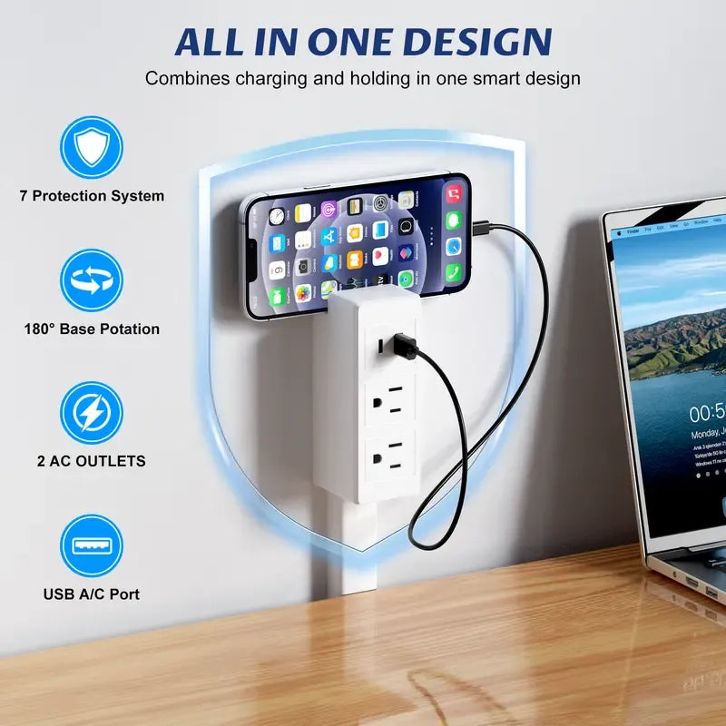 🔌 Adjustable 180° Rotating Outlet Extender with USB-C & USB-A Ports