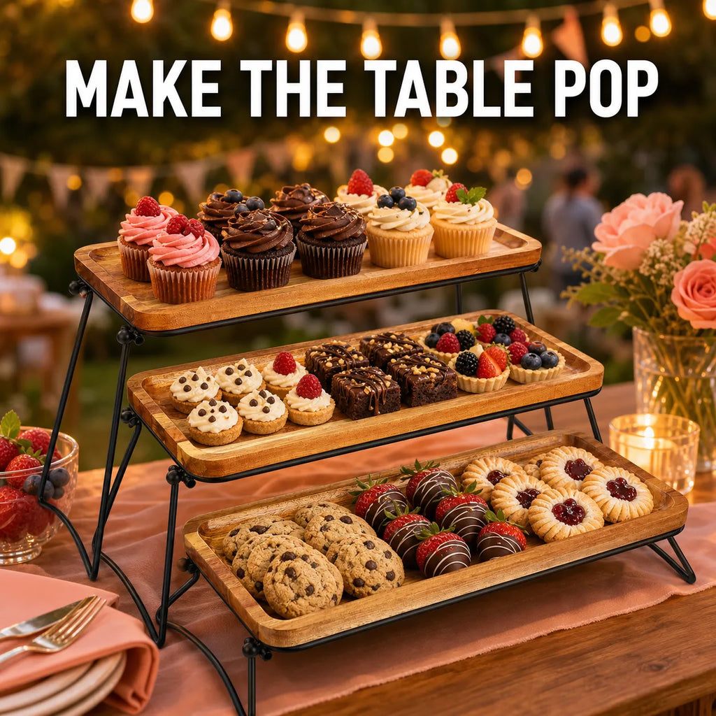 3-Tier Acacia Wood Cupcake & Serving Stand