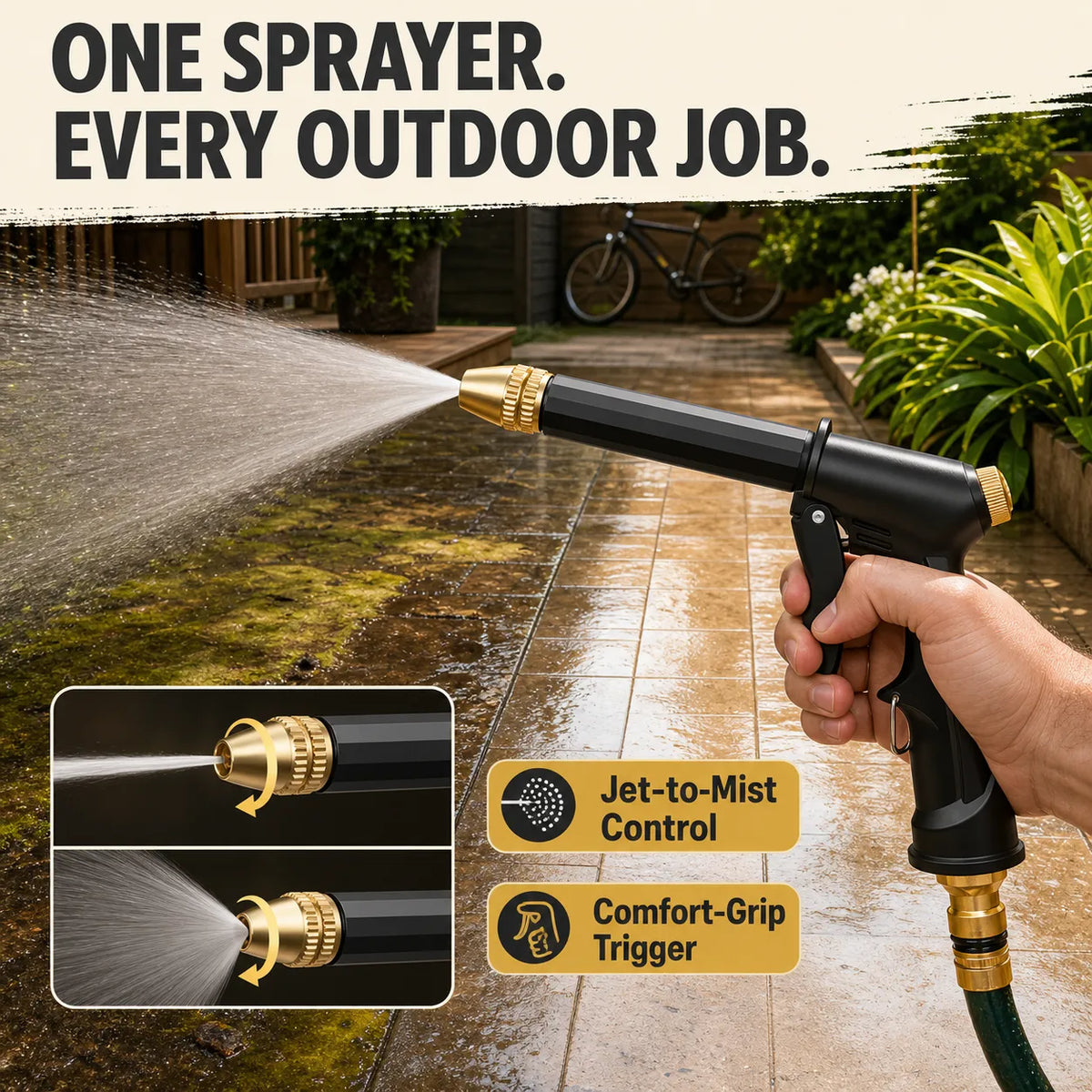 Portable High-Pressure Water Sprayer with Adjustable Brass Nozzle