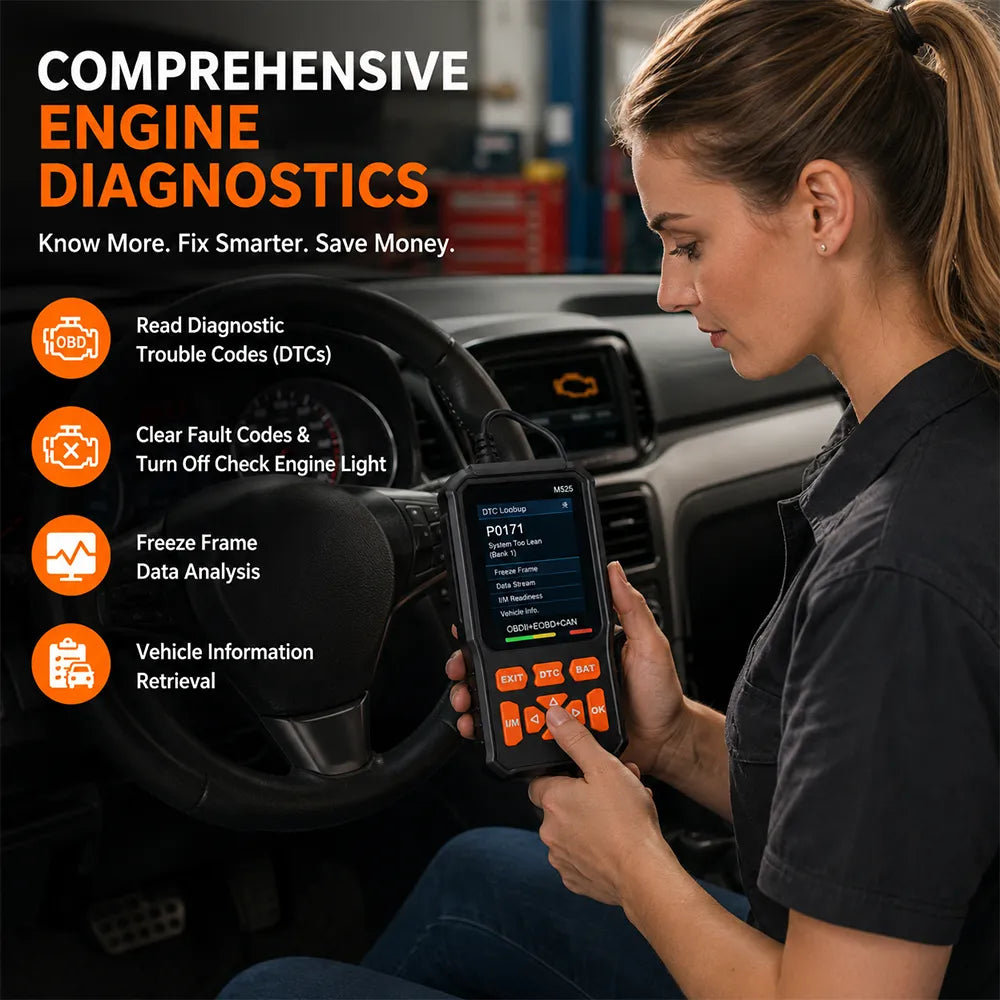 🔧M525 OBD2 Scanner – Advanced Engine Diagnostic Tool with Battery Test & Live Data