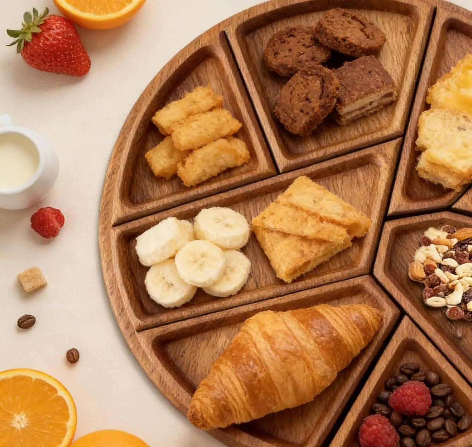 🌿 Divided Wooden Serving Tray with Removable Dividers