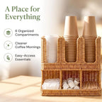 Handwoven Rattan Coffee Cup & Condiment Organizer
