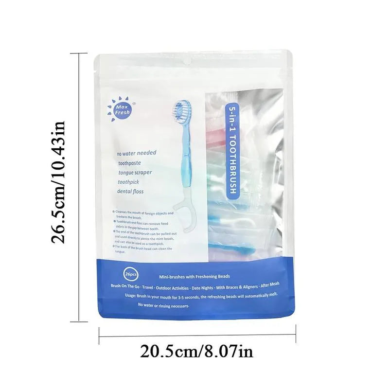 5-in-1 Mini Toothbrush & Floss Set - Compact Oral Care Kit for Travel & Business Trips (26pcs/Pack)