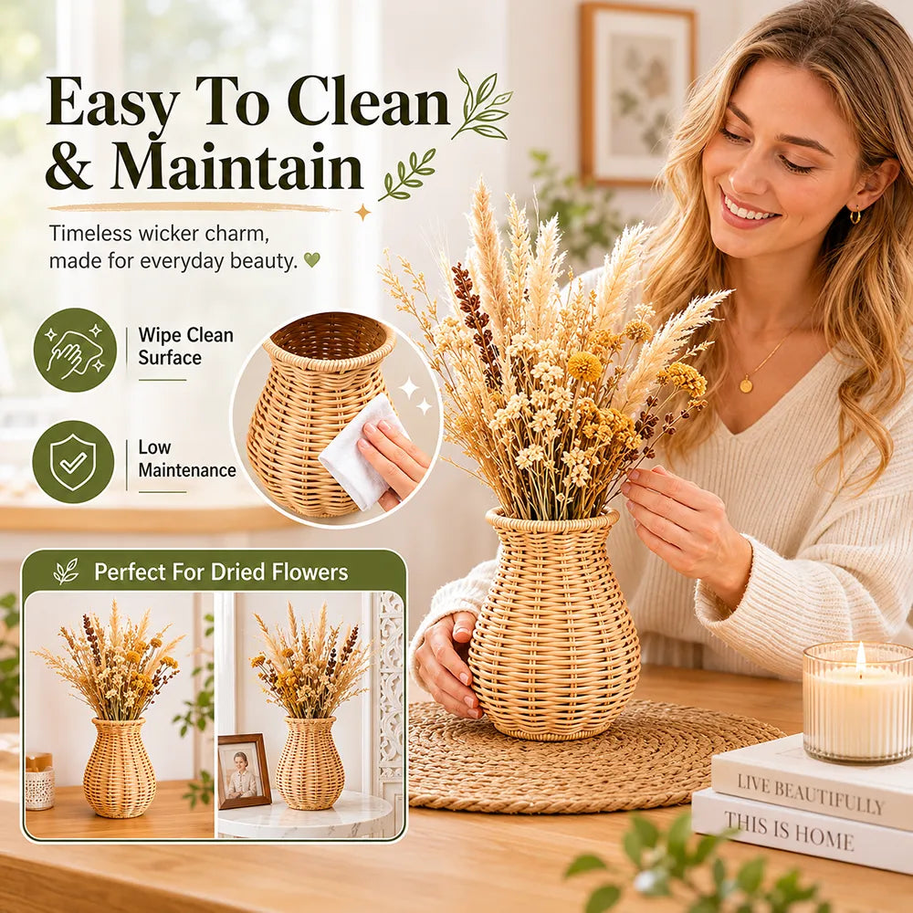 🌾Elegant Wicker Style Decorative Vase – Rustic Flower Display for Modern Home Décor