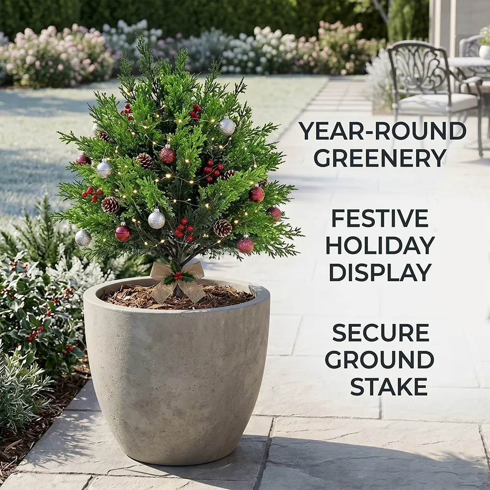 🌲 Artificial Evergreen Pine Tree Décor Kit with Ground Stakes-16.14in
