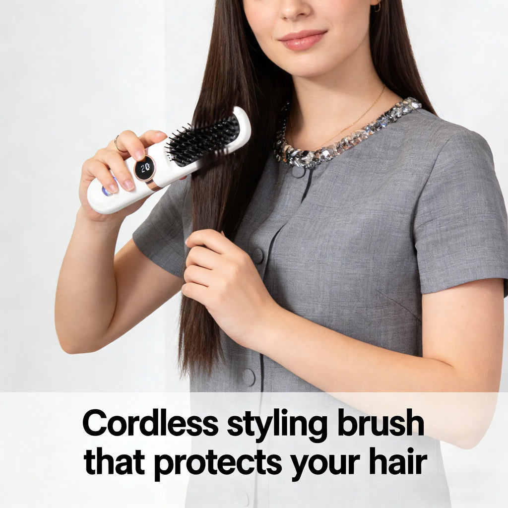 ✨ Wireless LCD Rechargeable Hair Straightener Brush