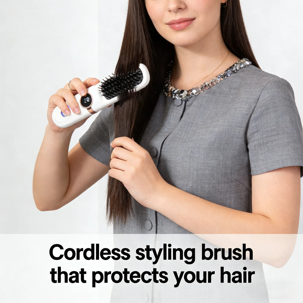 ✨ Wireless LCD Rechargeable Hair Straightener Brush