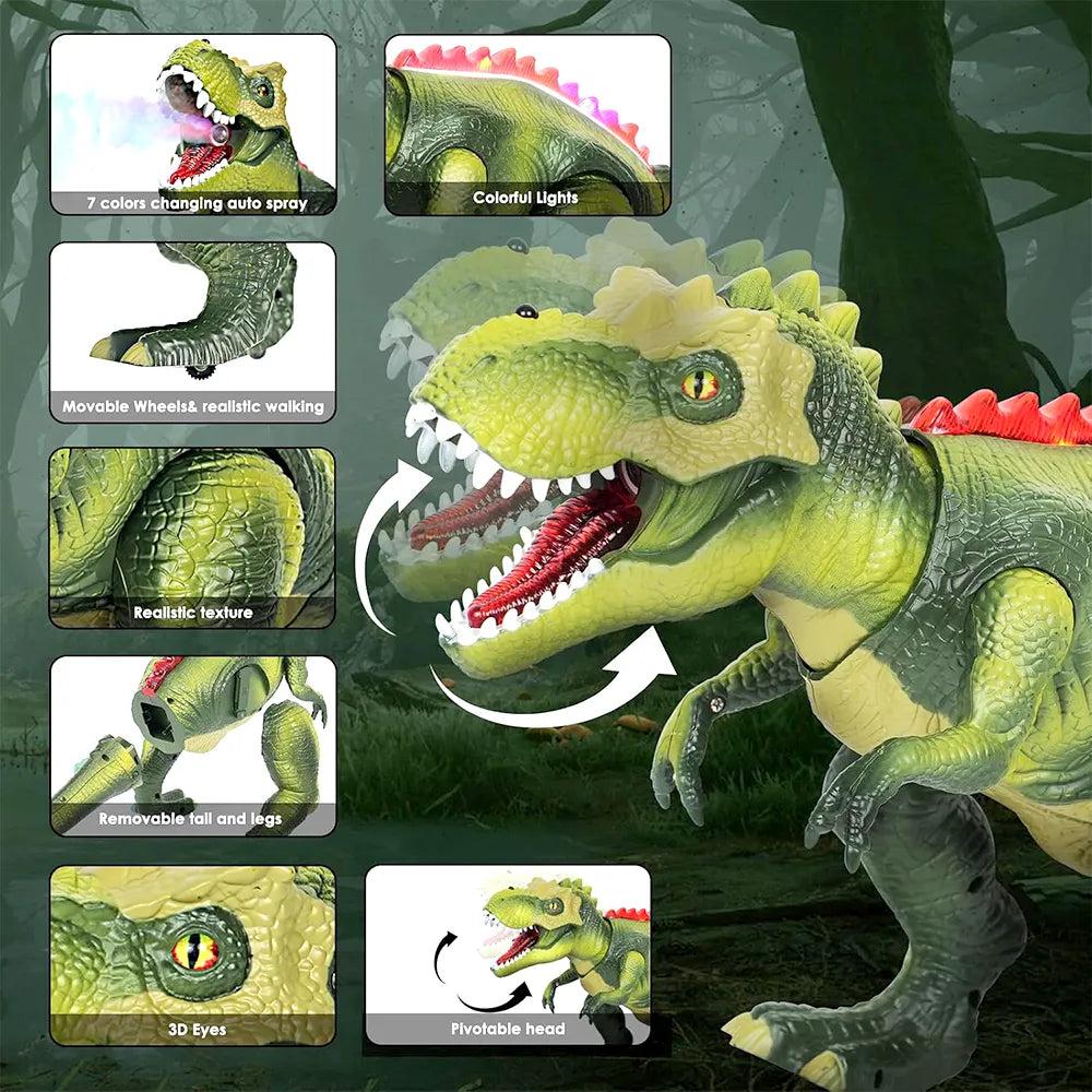 🦖 Remote Control T-Rex Dinosaur Toy – Walking Robot with Lights, Mist & Roar