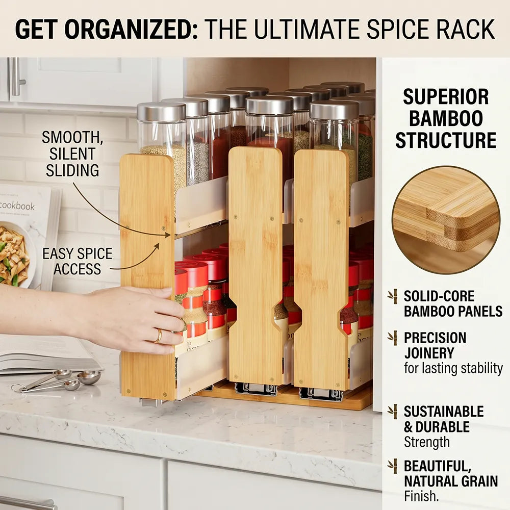 🌿 Bamboo Pull-Out Spice Rack
