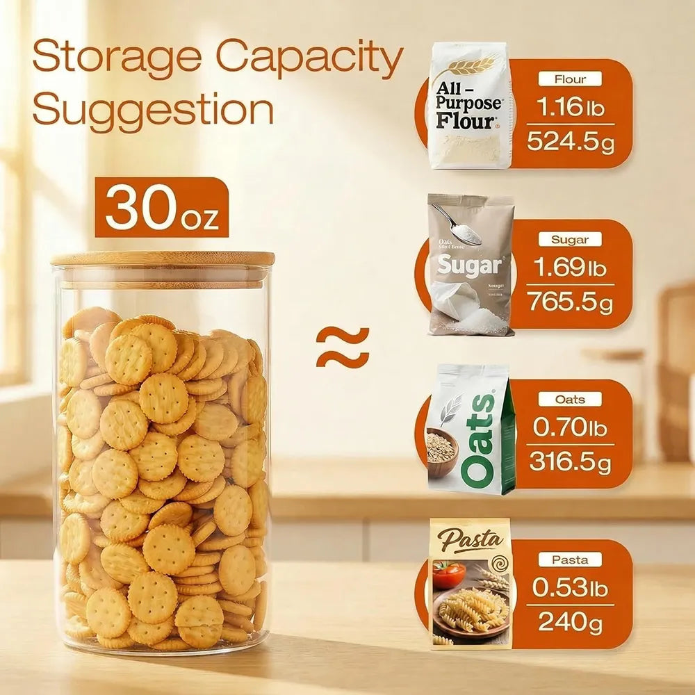 Glass Storage Jars with Airtight Bamboo Lids – Pantry & Kitchen Organizer Set🌾