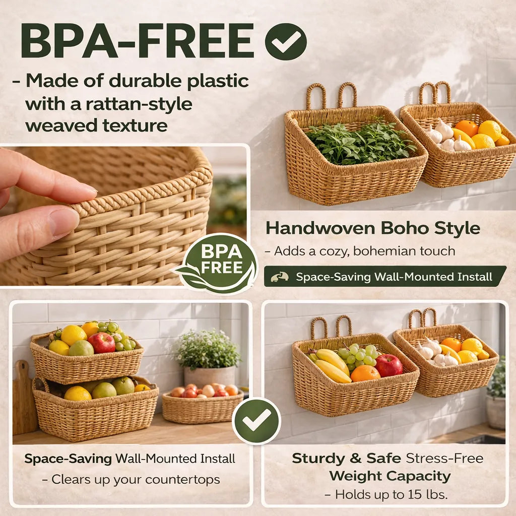 🧺 Handwoven-Style Wall Hanging Baskets – 2-Pack, Boho Storage for Any Room