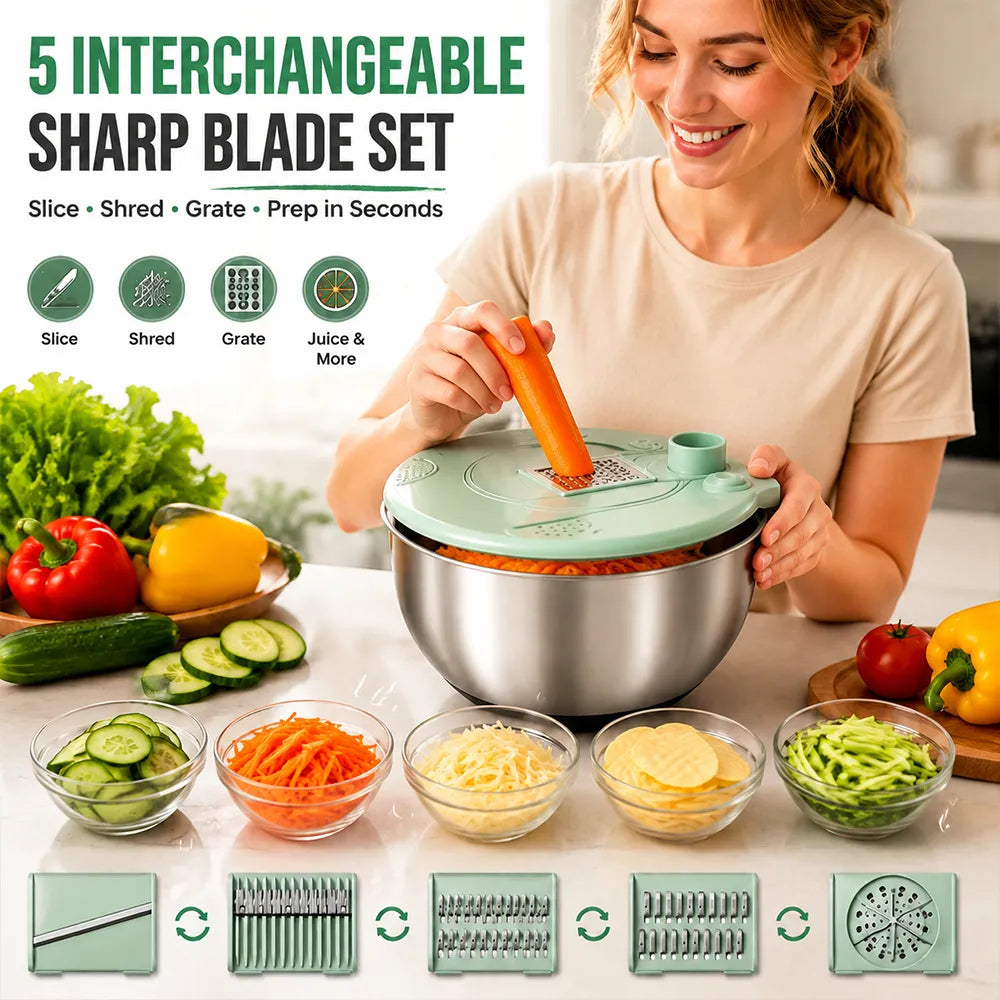 🥗 Multifunctional Stainless Steel Salad Spinner & Veggie Prep