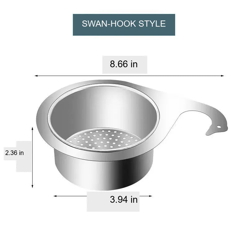 Hands-Free Swan-Hook Sink Strainer