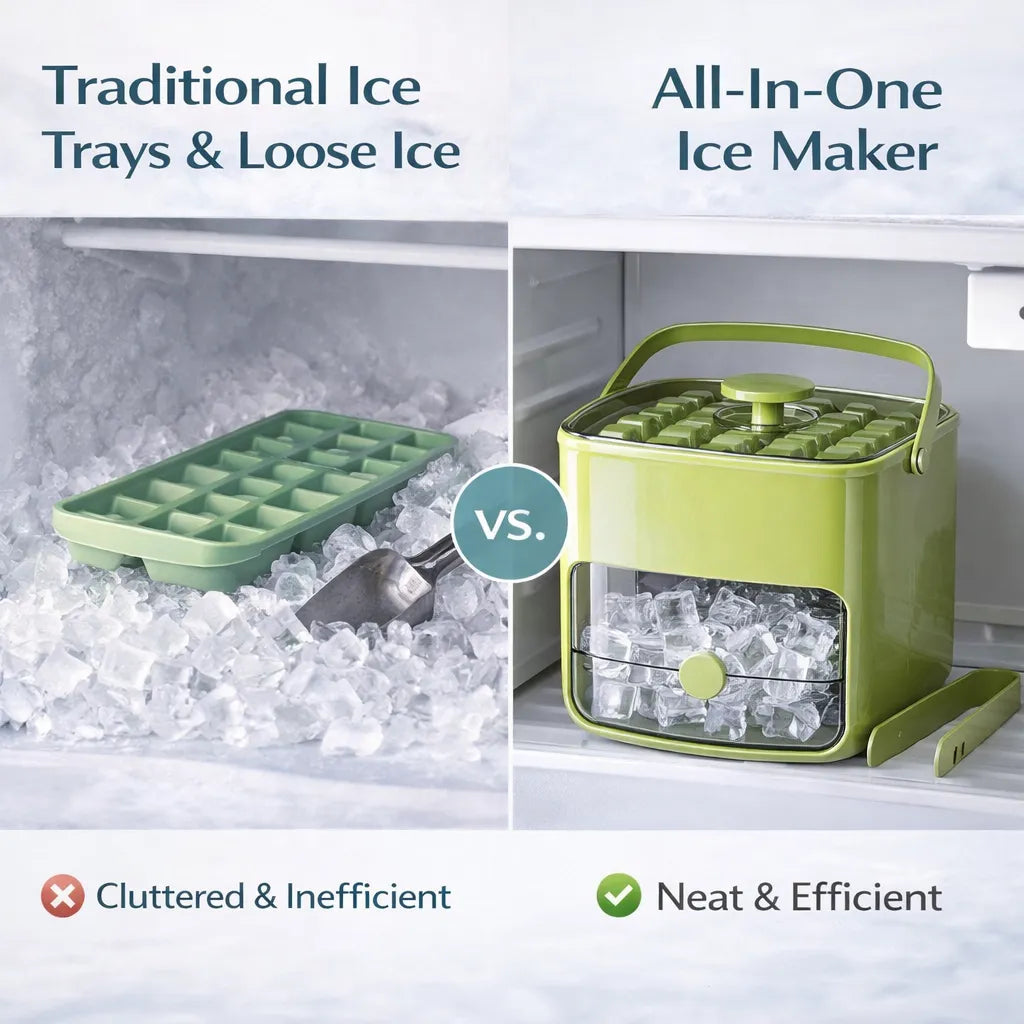 Compact Ice Cube Tray with Lid & Bin❄️✨