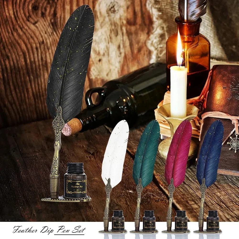 Vintage Signature Pen Calligraphy Set – Feather Pen for Writing