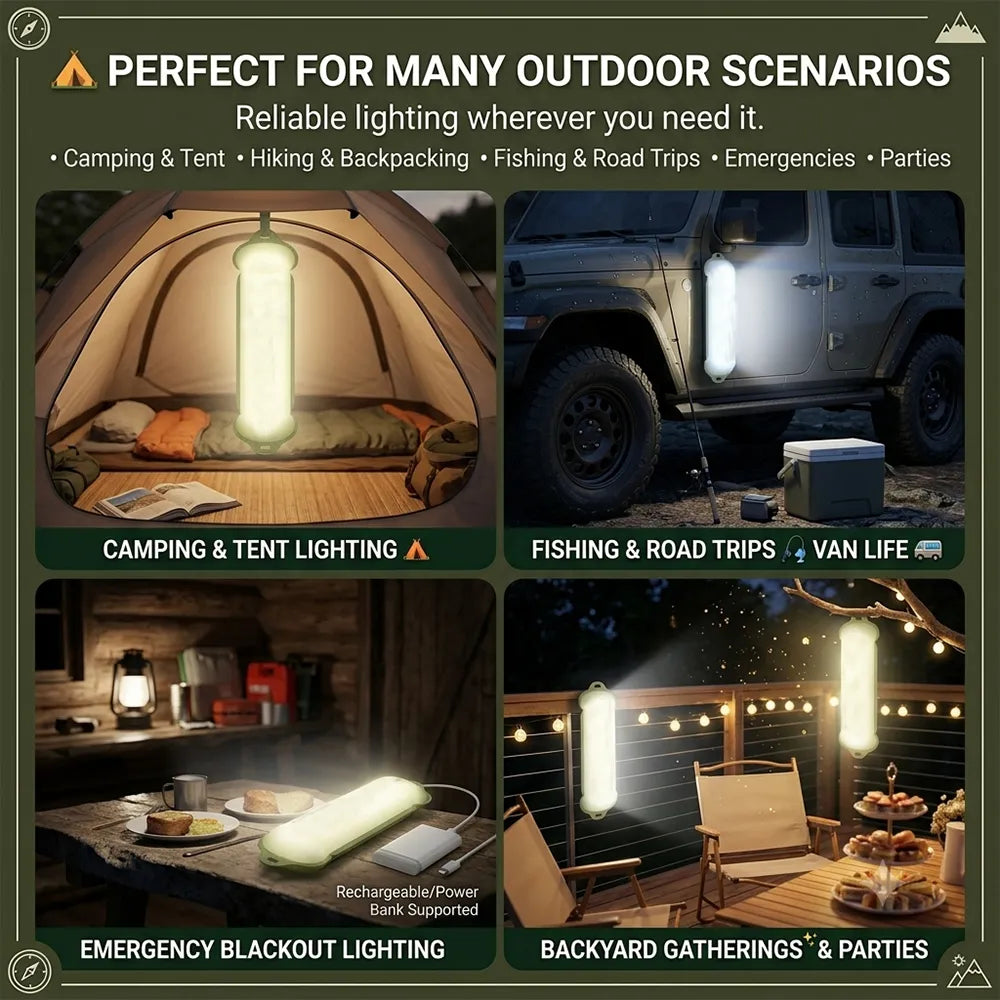 🏕️ Rechargeable Camping Light Strip – Foldable Waterproof LED Tent Light with Type-C Charging
