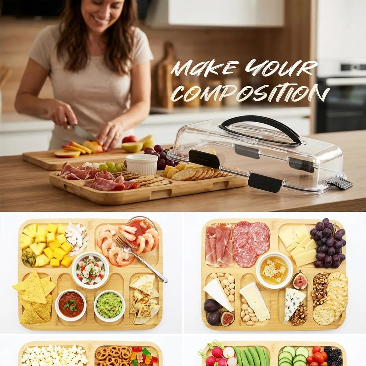 Portable Chilled Charcuterie Board with Locking Lid