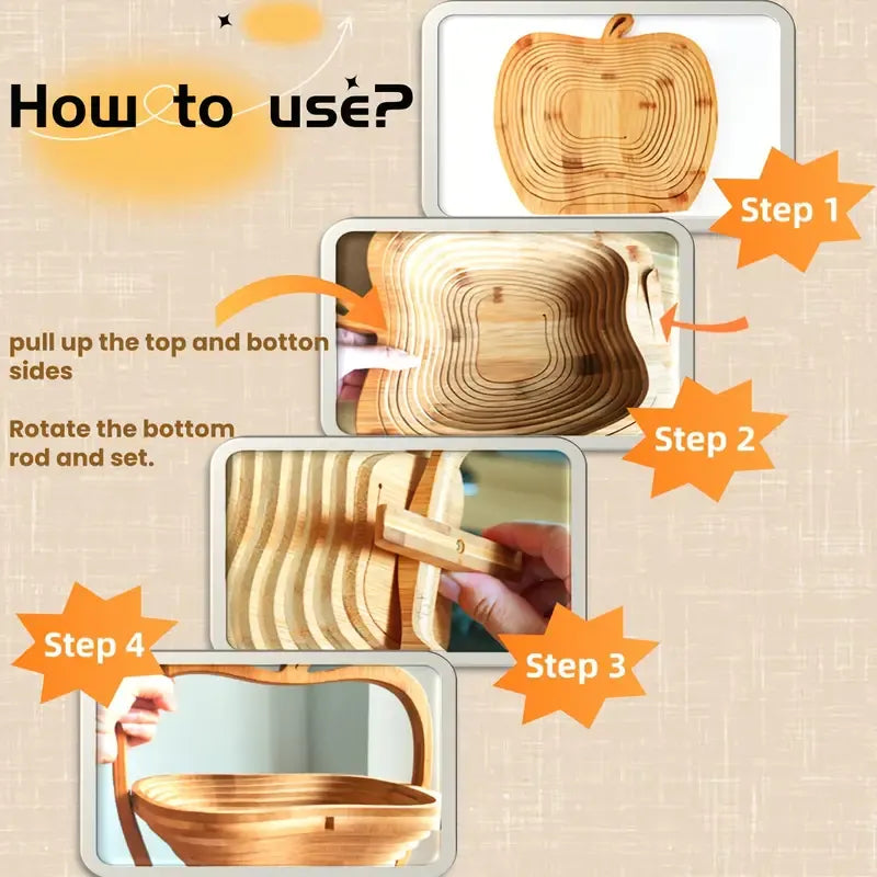 🍏 Foldable Bamboo Fruit Basket – Transform Your Kitchen with Style! 🍏