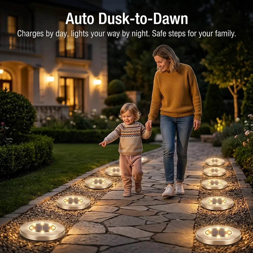 🌙 Solar Ground Lights – 8 LED Outdoor Disk Lights
