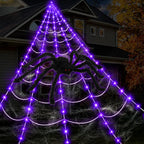 250-LED Purple & Orange Spider Web Lights with Giant Furry Spider