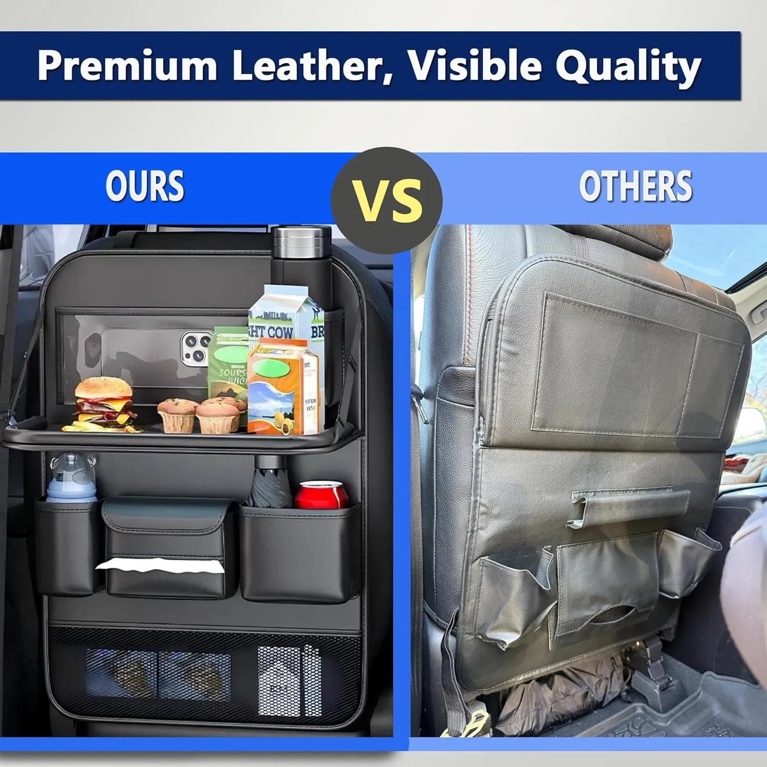 🚗 Car Seat Back Organizer with Foldable Tray Table